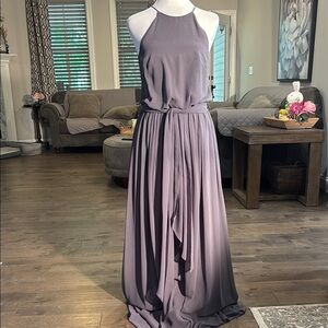 Donna Morgan Gray Ruched Tie Front Maxi Dress